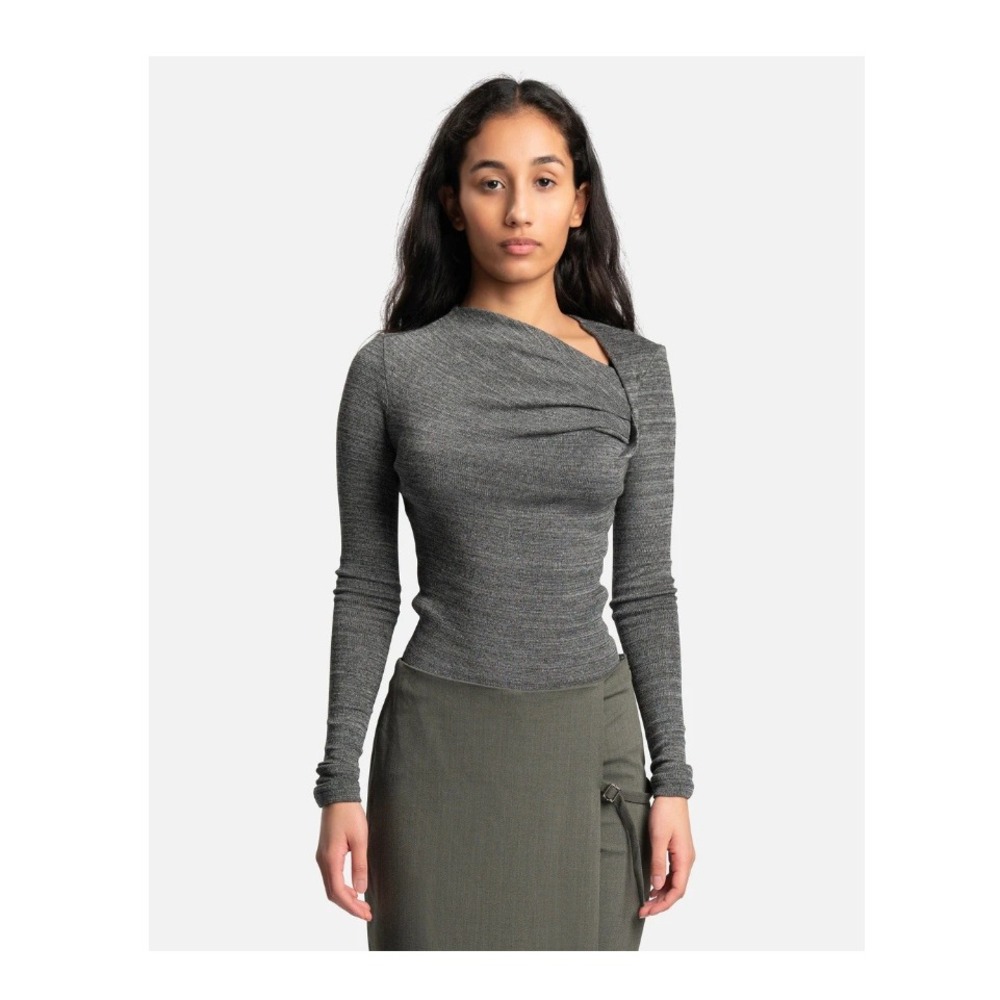 Isabel Marant Etoile Jeneth Asymmetric Bodycon Grey Long Sleeve Knit Top Size 38